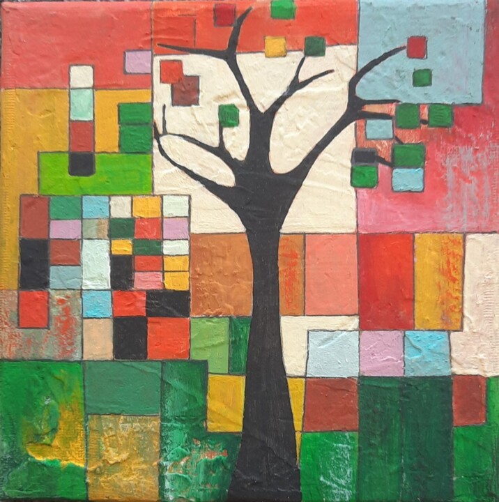 Colorful Geometric Mosaic Canvas Pittura, 5,9x5,9 in
