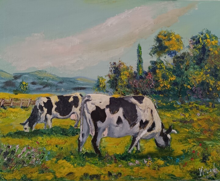 Painting titled "In the meadow" by Vitalii Bondarenko (ViBond), Original Artwork, Oil