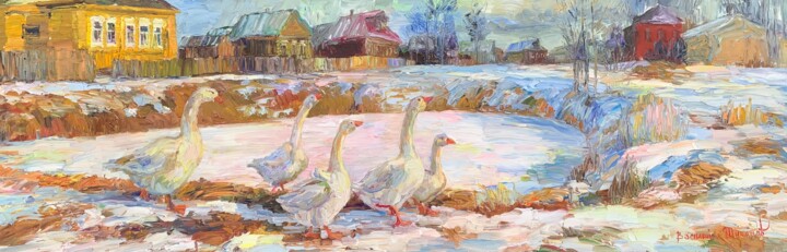 Гуси весну приветствуют. Peinture, 19,7x59,1 in