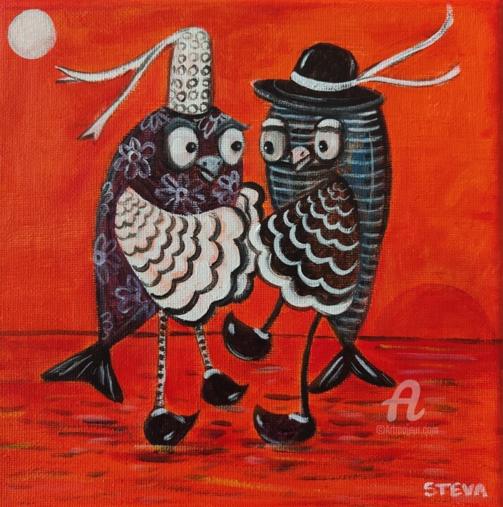 Dansons la gavotte! 绘画, 7.9x7.9 in