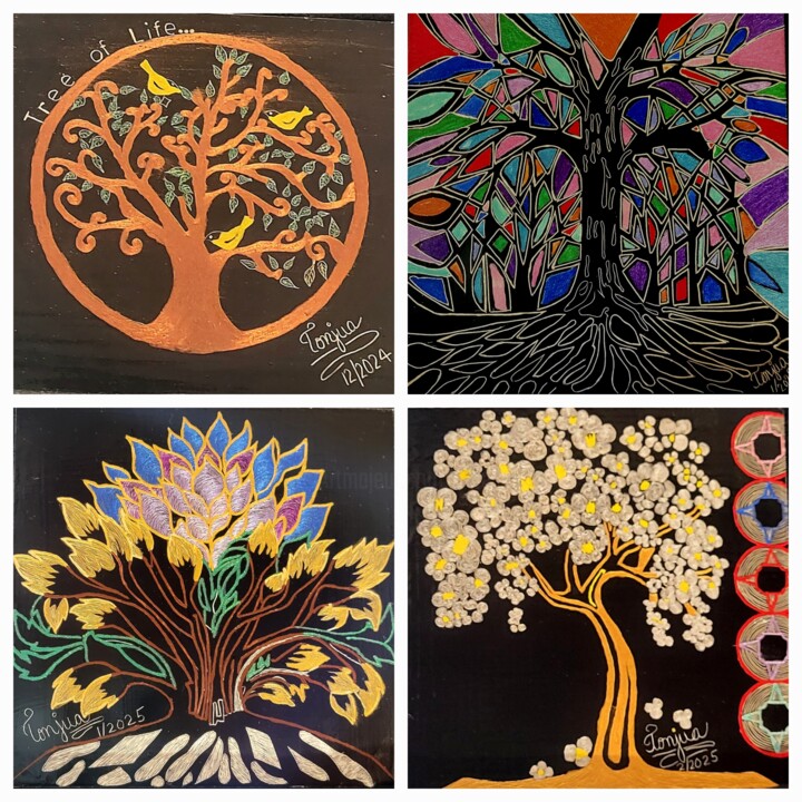 绘画 标题为“Tree of Life (set o…” 由Tonjua Lyles, 原创艺术品, Scratchboard