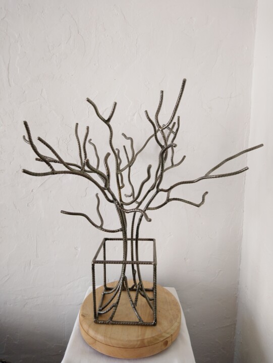 Sculpture intitulée "Arbre en cube" par Olivier Laurens, Œuvre d'art originale, Métaux