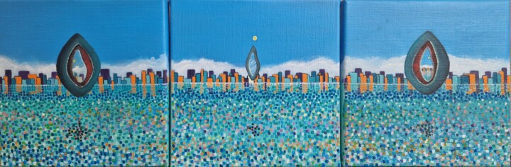 Schilderij getiteld "L'effet miroir" door Ralph.S, Origineel Kunstwerk, Olie Gemonteerd op Frame voor houten brancard