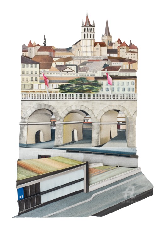 Lausanne Cityscape Sculptural Watercolour® by Prue Bishop, 8 Картина, 27,6x19,7 in