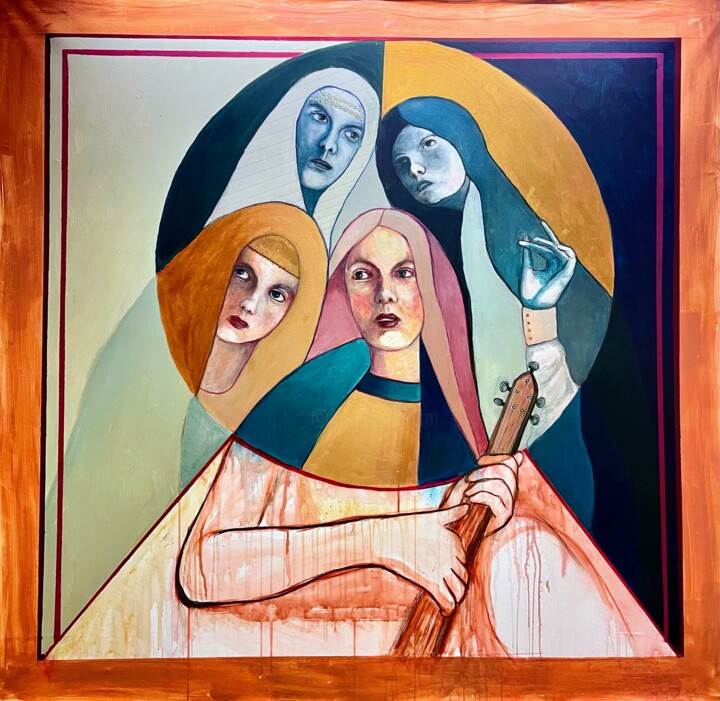 Painting titled "Un jour une femme" by Evangeli Papavassiliou, Original Artwork, Acrylic