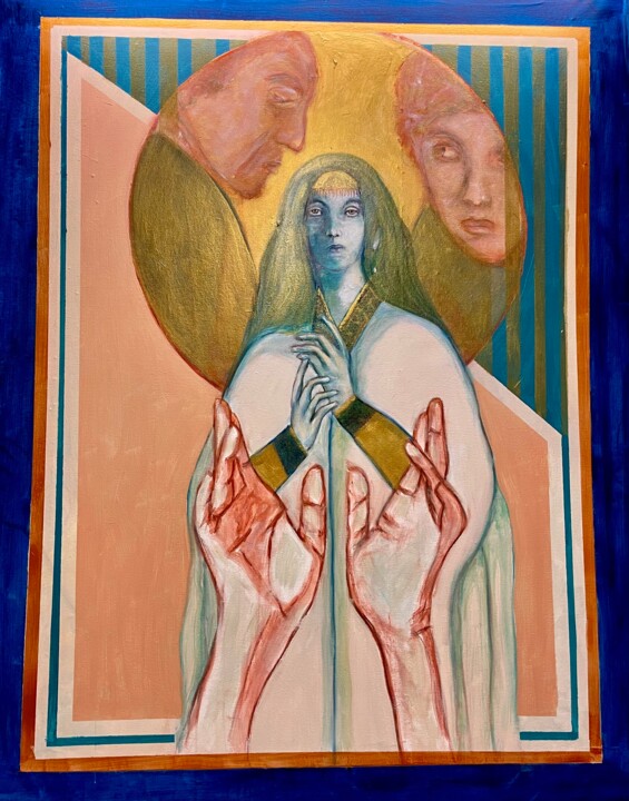 Painting titled "À la porte de l’âme" by Evangeli Papavassiliou, Original Artwork, Acrylic