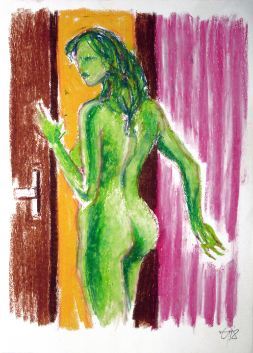 In Grün an der Tür. Dessin, 16,1x11,6 in