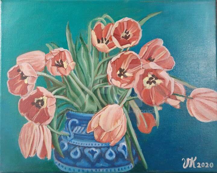 bouquet of tulips 绘画, 9.5x11.8 in