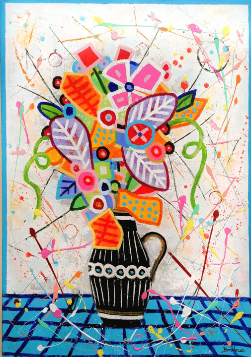 Vase noir bouquet de fleurs Картина, 39,4x28,7 in