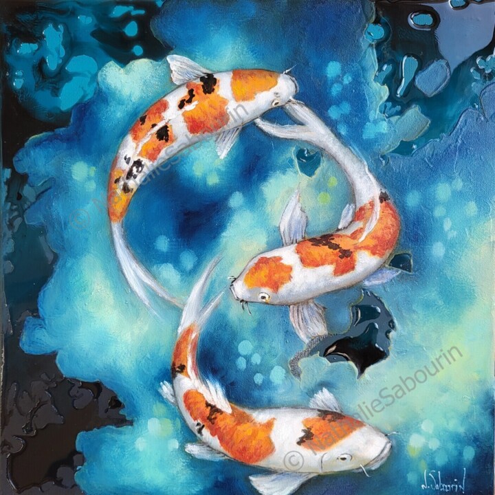 Danse éternelle - 40x40 cm - Techniques mixtes Huile sur to 绘画, 15.8x15.8 in