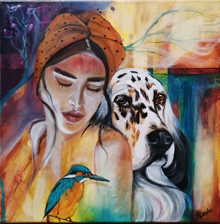 Peinture intitulée "Confidences" par Sandrine Engle, Œuvre d'art originale, Huile Monté sur Châssis en bois