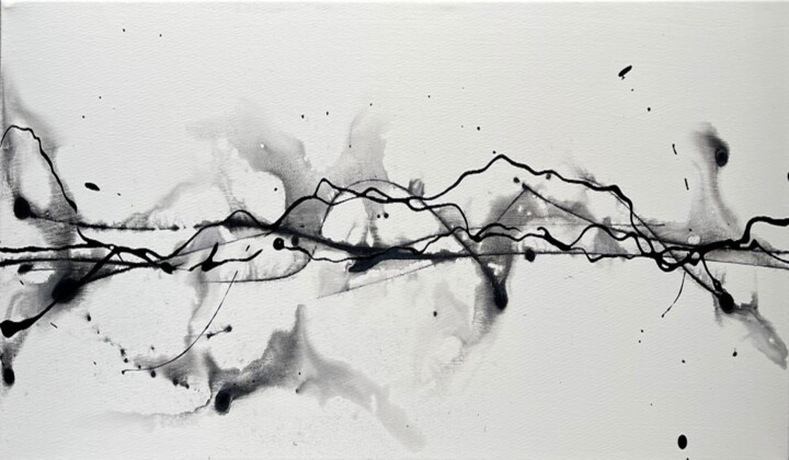 Painting titled "Synergy Black and W…" by Djamel Eddine Hafis, Original Artwork, Acrylic