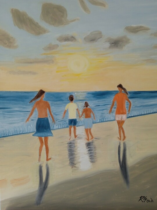 Día de playa en la costa Dorada. Tablo, 28,4x23,6 in