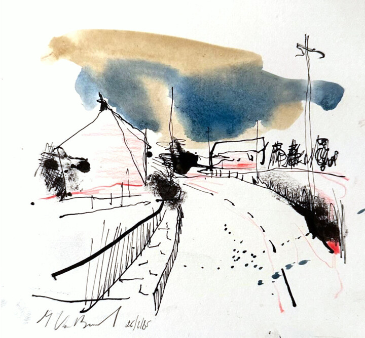 Σχέδιο με τίτλο "ABSTRACT LANDSCAPE…" από Isabelle Van Brussel, Αυθεντικά έργα τέχνης, Ακουαρέλα