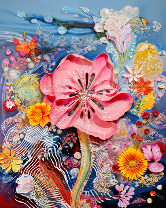 Aesthetic mixed media floral art in author's technique #1 数字艺术, 15.8x12.6 in