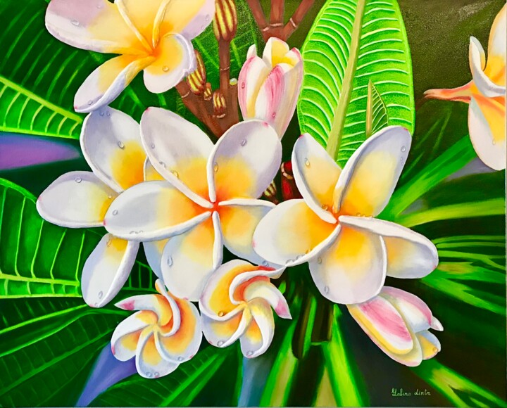 Rain Drops on Plumeria Painting, 24x30 in