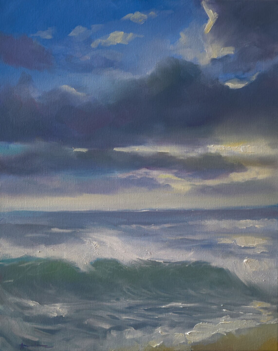 Painting titled "Azure" by Artem Grunyka, Original Artwork, Oil