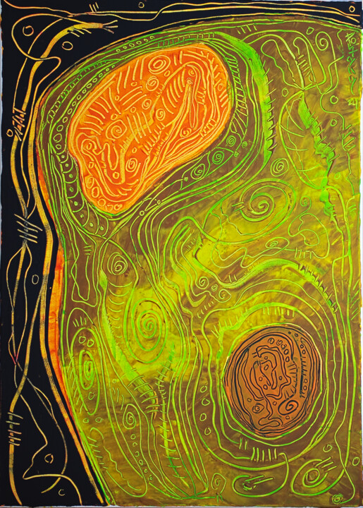 Painting titled "P. A. N° : 0108" by Hakan Portakal, Original Artwork, Acrylic Mounted on Wood Stretcher frame
