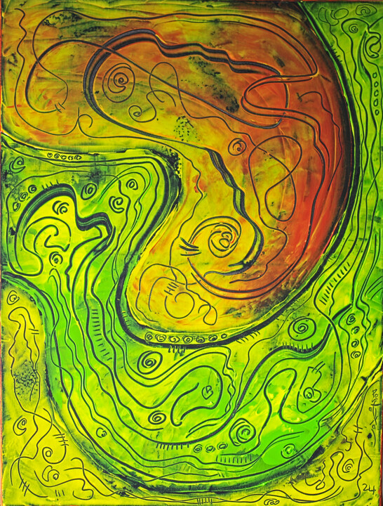 Painting titled "P. A. N° : 0130" by Hakan Portakal, Original Artwork, Acrylic Mounted on Wood Stretcher frame