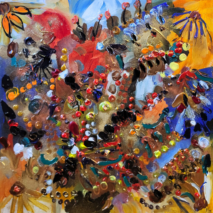 Peinture intitulée "Une voie en or" par Muriel Cayet, Œuvre d'art originale, Acrylique Monté sur Châssis en bois