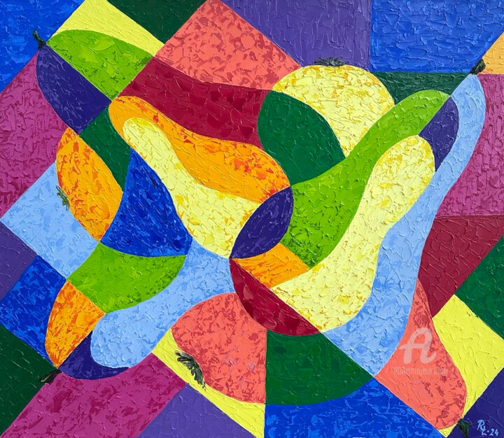 Pears №5: Cubist layout 绘画, 23.6x27.6 in