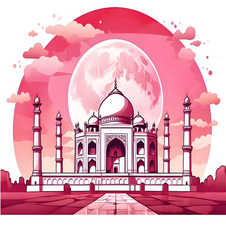 Minimalist Abstract Taj Mahal Pink Moon Dreamscape India 数字艺术