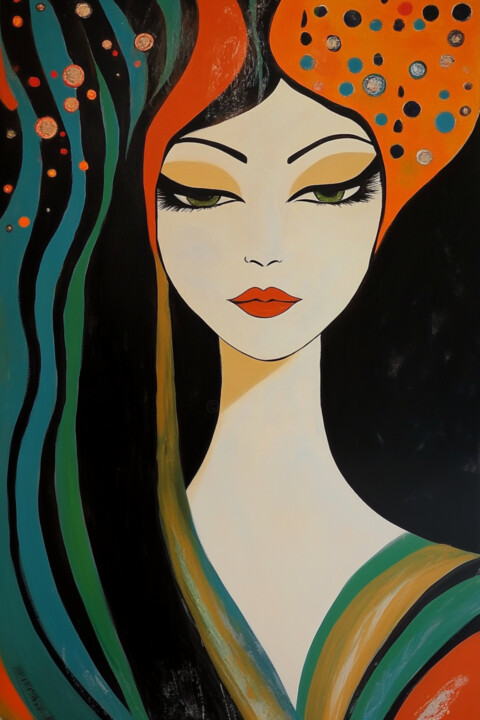 Digital Portrait: Retro Femme Fatale in Art Deco Style 数字艺术