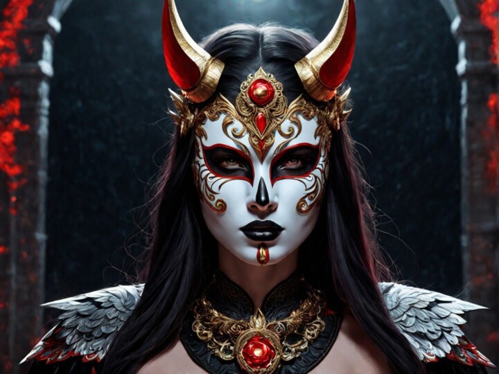Femme avec Masque de Démon 数字艺术
