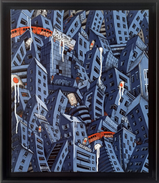 A city by night 绘画, 21.7x18.1 in