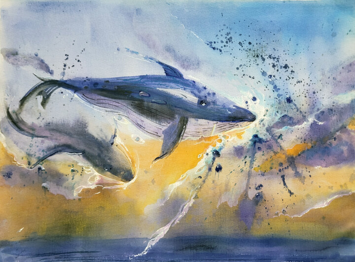 whales sky 绘画, 11.6x15.9 in