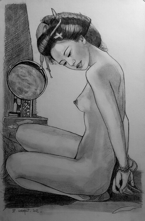 Drawing titled "Saori Taira" by Philippe Cormault, Original Artwork, Graphite
