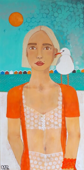 La mouette et Lola 绘画, 31.5x15.8 in