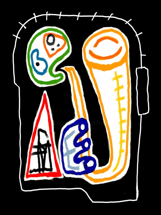 Digital Arts titled "Tête de Saxophoniste" by Franck Vidal, Original Artwork, Digital Painting