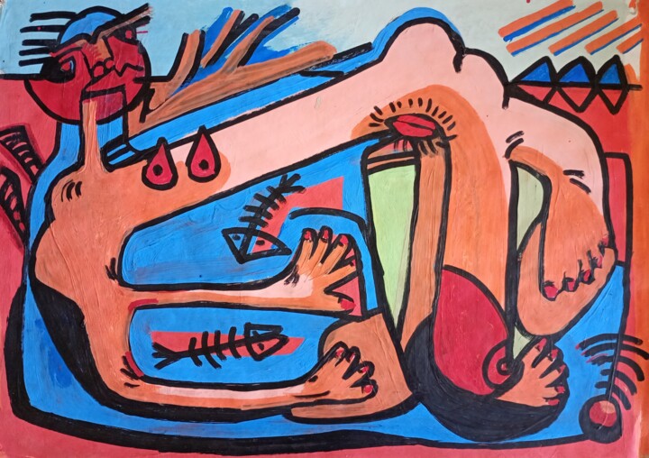 At the nude beach 绘画, 17.7x23.6 in