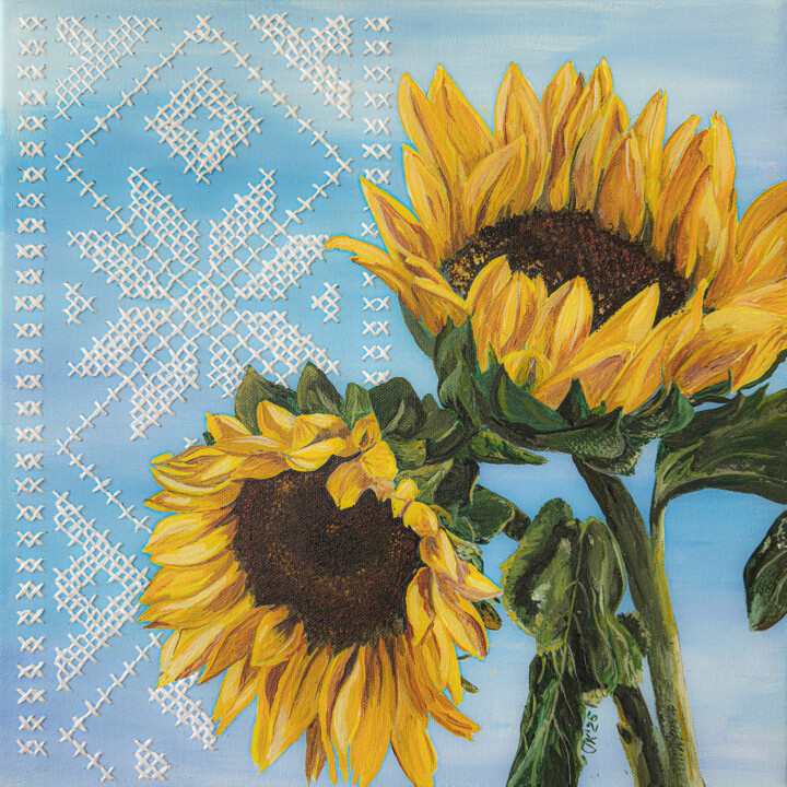 Painting titled "Threads of Summer" by Irina Kurganskaya, Original Artwork, Acrylic Mounted on Wood Stretcher frame
