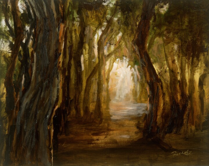"Lumière Matinale dans la Forêt" 绘画, 15.8x19.7 in