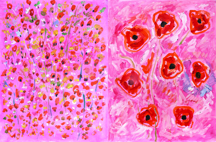 Peace talk + Œillets roses 绘画, 25.6x39.4 in