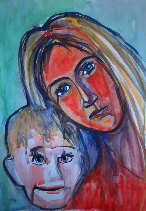 Mom and son 绘画, 23.6x15.8 in