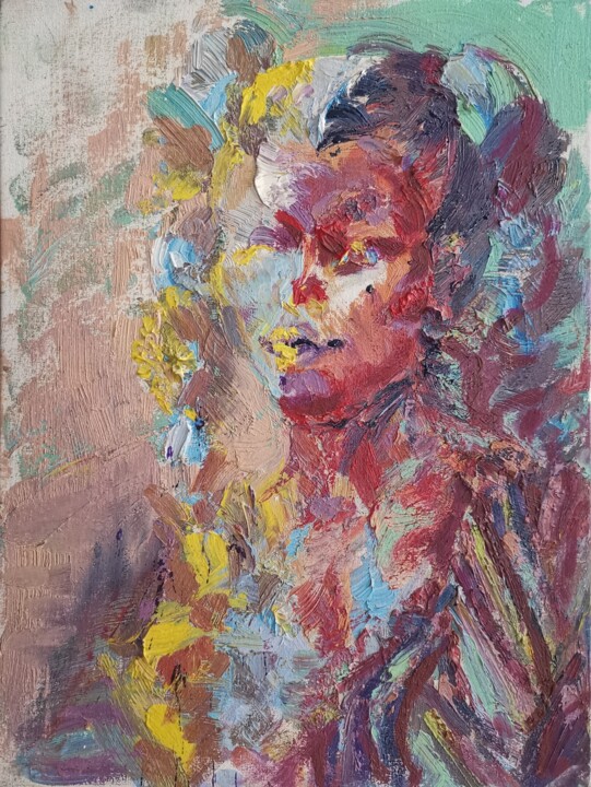 Painting titled "Girl of the East. C…" by Allen Light, Original Artwork, Oil Mounted on Cardboard