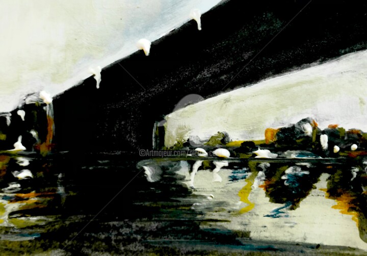 Painting titled "Under the Bridge" by Nicole Cecil B, Original Artwork, Acrylic