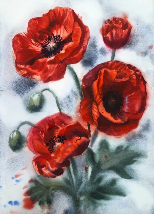 Red poppies 20/30 cm Malarstwo, 11,8x7,9 in