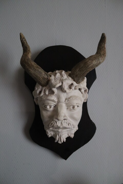 Sculpture titled "Le Faune" by Dominique Thonet, Original Artwork, Clay Mounted on Other rigid panel