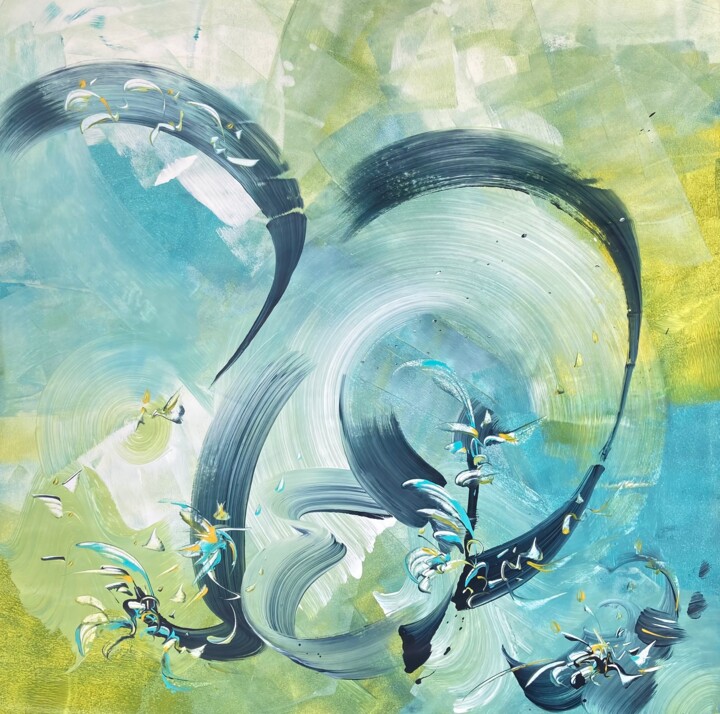 Painting titled "WINDS" by Delphine Bernard, Original Artwork, Acrylic Mounted on Cardboard