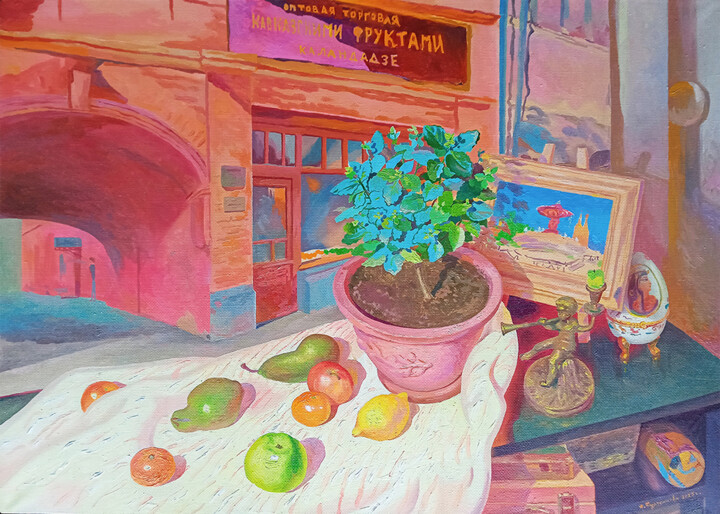 Pittura intitolato "Свежие фрукты" da Anastasiia Anatolevna Burdenkova, Opera d'arte originale, Olio
