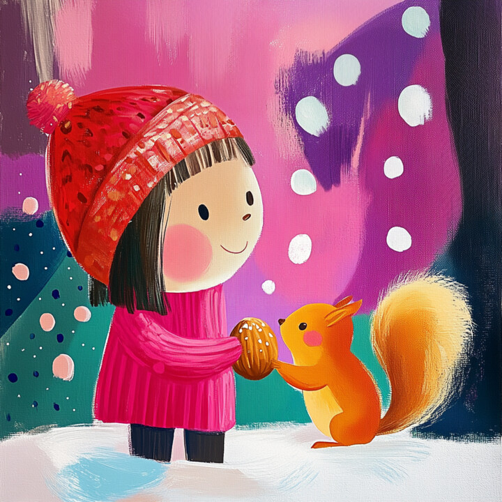 Nordic Dreams: A Girl and A Squirrel 数字艺术
