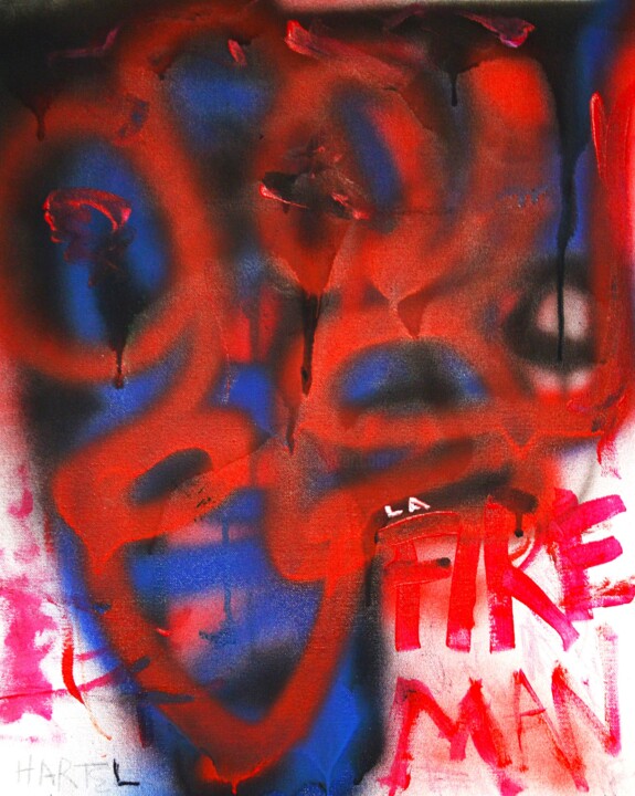 Painting titled "Fire Man" by Paul Hartel, Original Artwork, Acrylic Mounted on Wood Stretcher frame