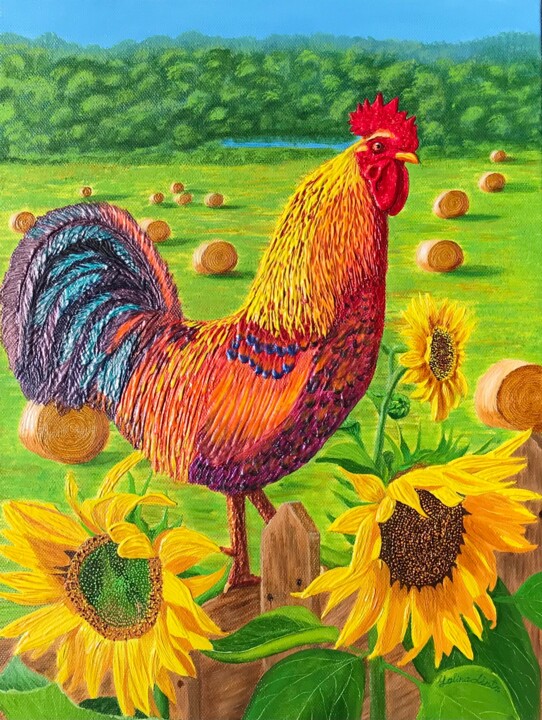 Rooster’s Morning Serenade 绘画, 16x12 in