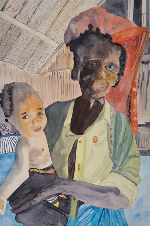 ombre et lumière à Madagascar 绘画, 18.5x13.8 in