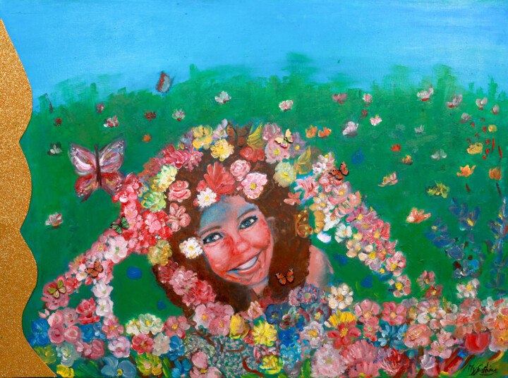 "Felice tra i fiori" 绘画, 23.6x31.5 in