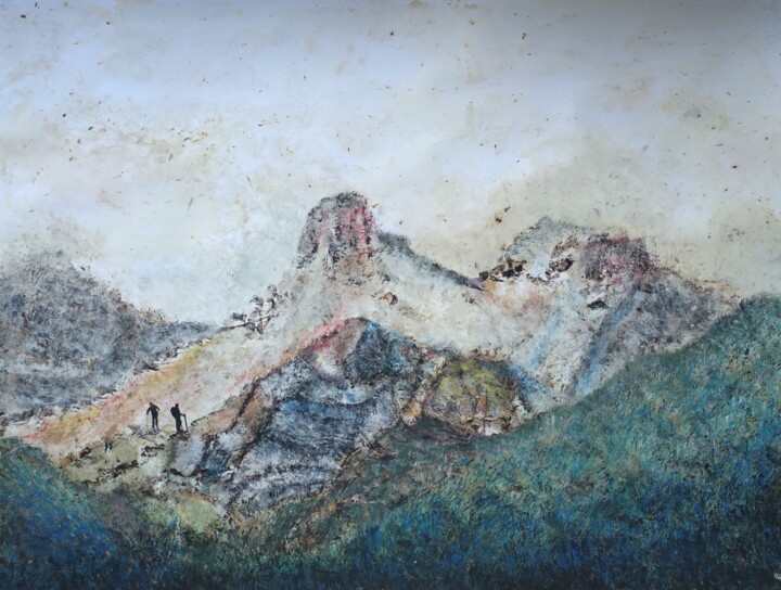 Painting titled "Climbing Funghi" by Ilse Joris, Original Artwork, Monotype Mounted on Cardboard